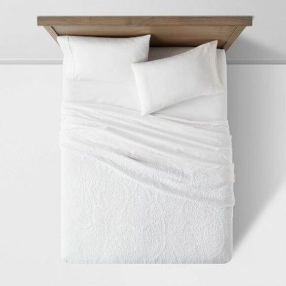 Open Box - Threshold - Full/Queen Garment Washed Paisley Stitch Quilt Whi White - Picture 2 of 4